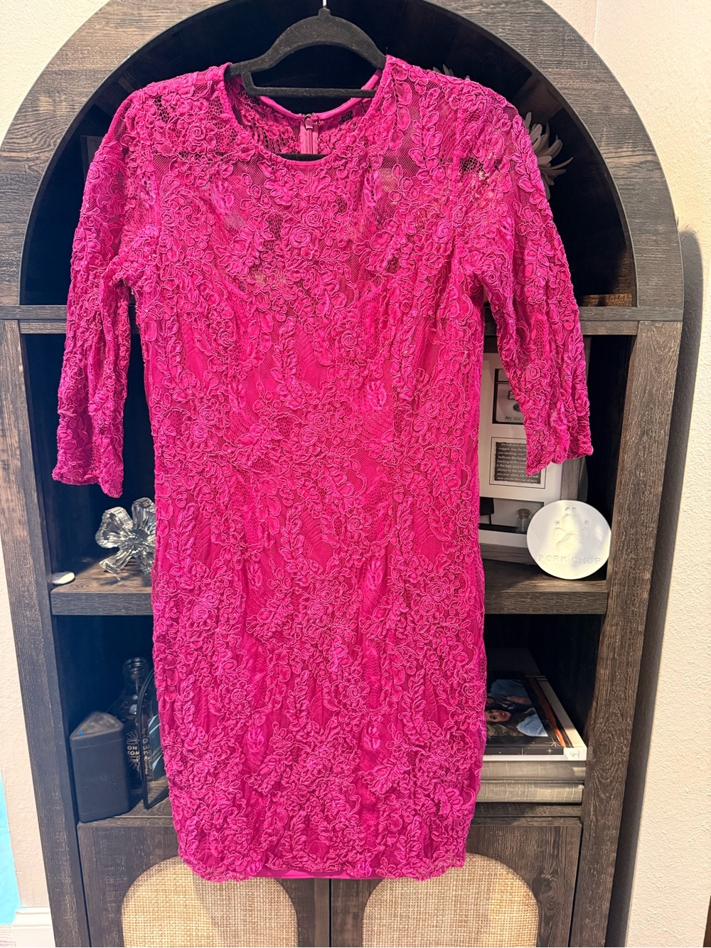 Carmen Marc Valvo Fuchsia Lace Midi Dress